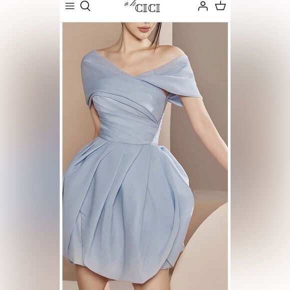 Oh Cici One Shoulder Ruched Mini Dress Light Blue Sz XS-S NWT - Picture 5 of 16